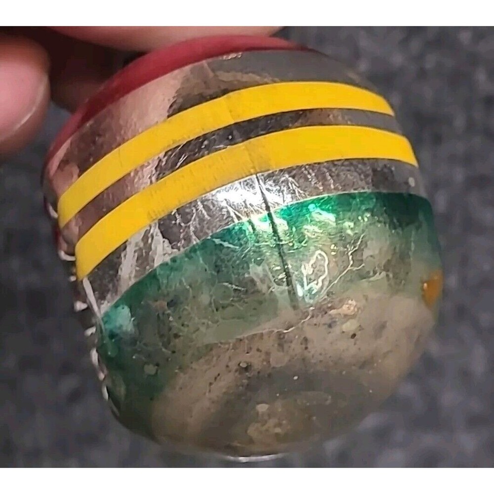 Vtg Double Indent Pink Yellow Green Striped Christmas Ornament Shiny Brite 2” - Picture 4 of 4